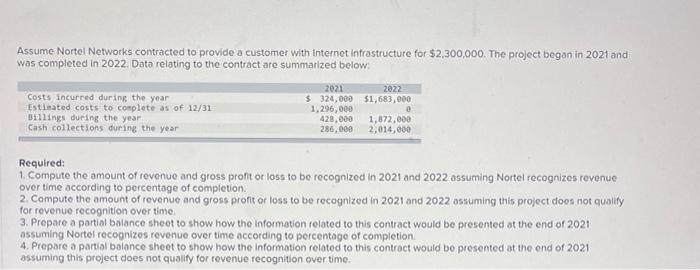 Solved Assume Nortel Networks contracted to provide a | Chegg.com