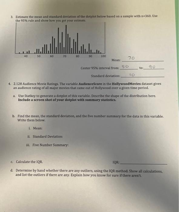 Solved 3. Estimate the mean and standard deviation of the | Chegg.com