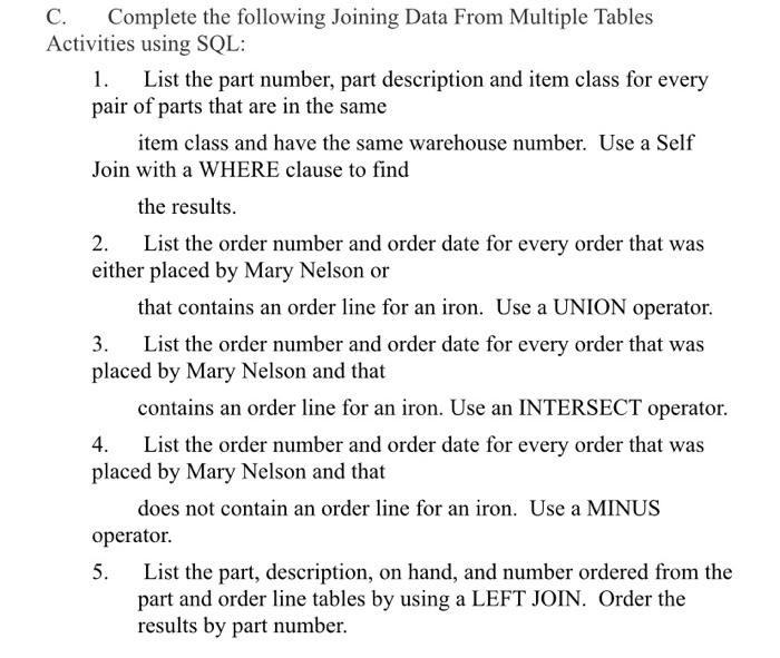 Solved C. Complete the following Joining Data From Multiple | Chegg.com