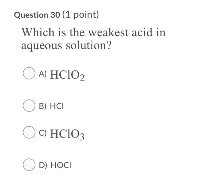 What Solution Is The Weakest Acid