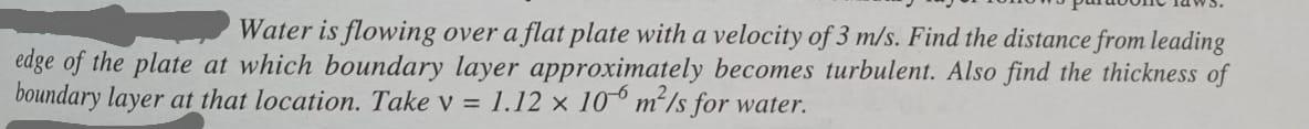 Solved Water is flowing over a flat plate with a velocity of | Chegg.com