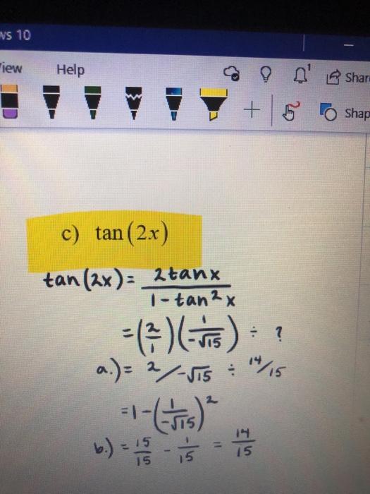 Solved Vs 10 Fiew Help Shar Y 6 Shap C Tan 2x Tan X Chegg Com