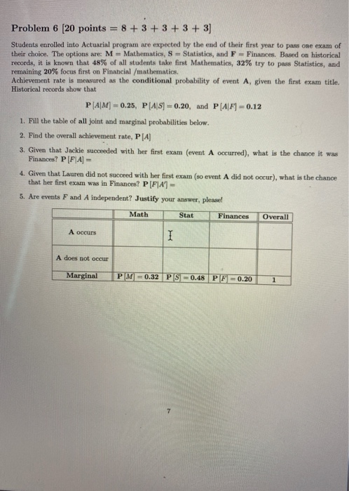 Solved = Problem 6 (20 points 8 +3+3+3 + 3] Students | Chegg.com