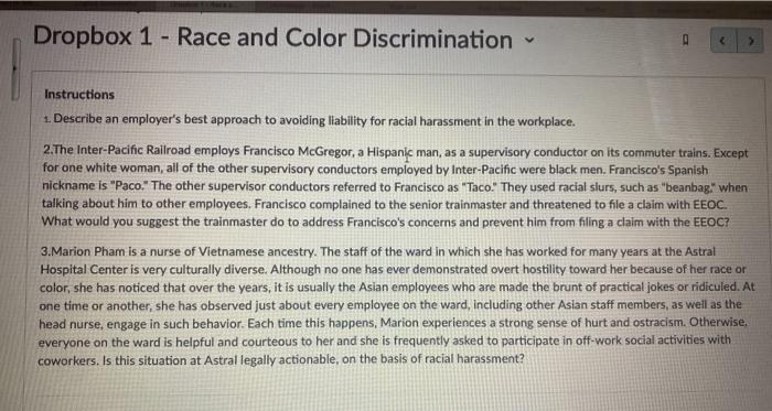 Dropbox 1 - Race and Color Discrimination | Chegg.com