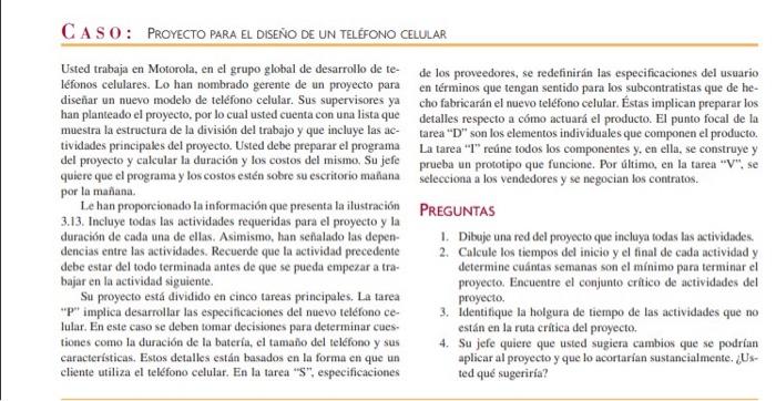 C a S O : Provecto para el diseño de un teléfono celular Usted trabaja en Motorola, en el grupo global de desarrollo de te- d