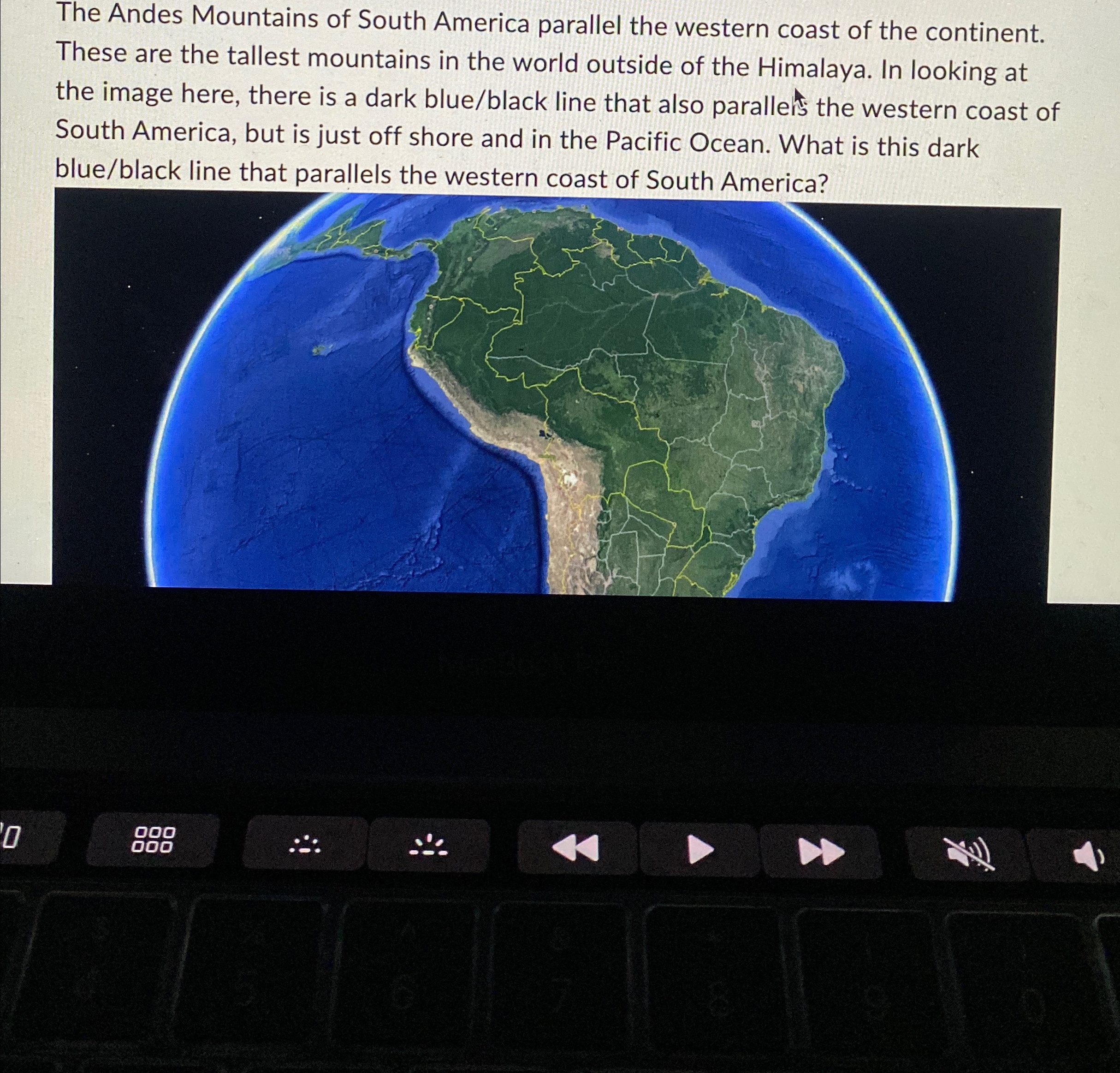 Solved The Andes Mountains of South America parallel the | Chegg.com