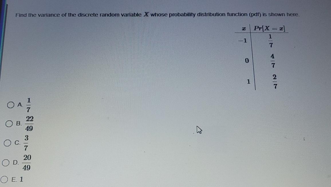 Solved Find the variance of the discrete random variable X | Chegg.com