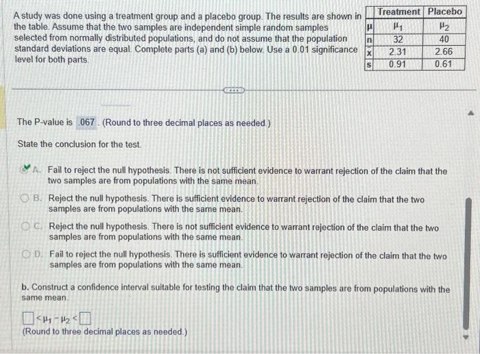 A study was done on proctored and nonproctored tests. | Chegg.com