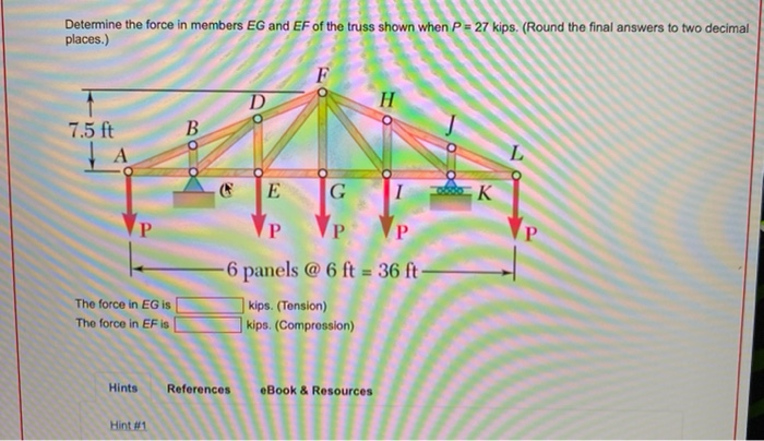 Solved Determine the force in members EG and EF of the truss | Chegg.com