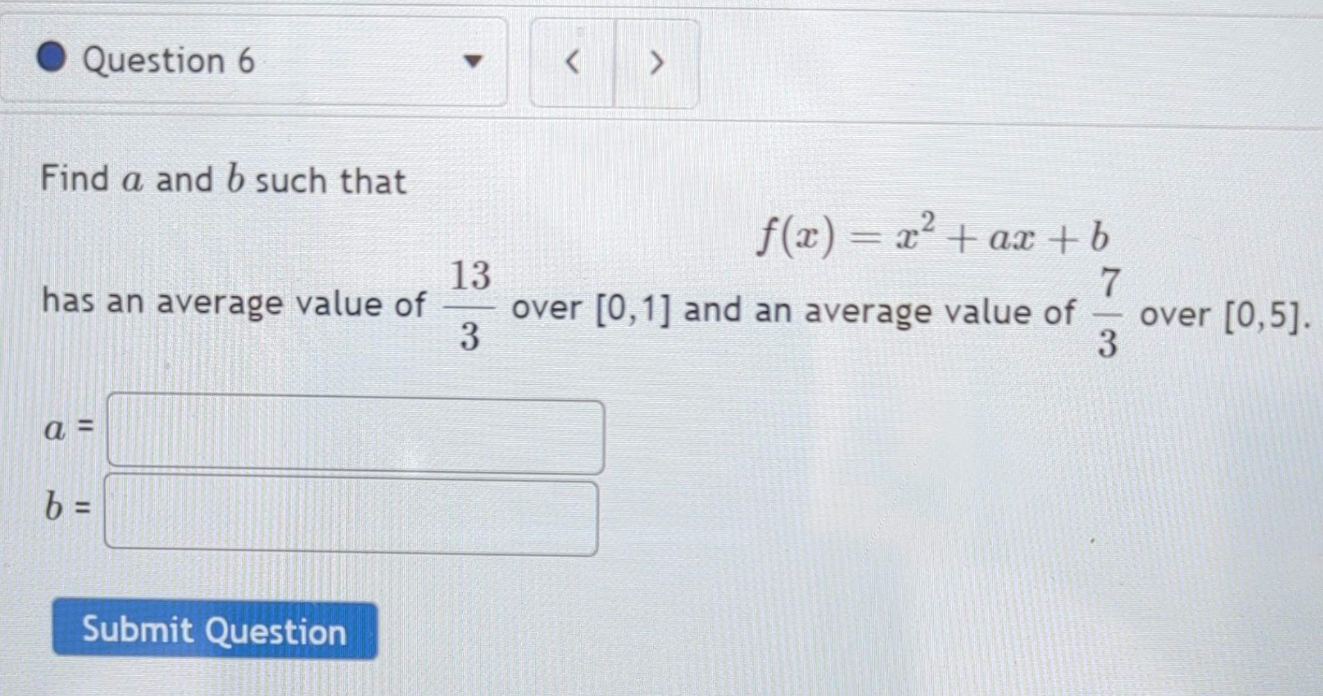 Solved Find A And B Such That F(x)=x2+ax+b Has An Average | Chegg.com