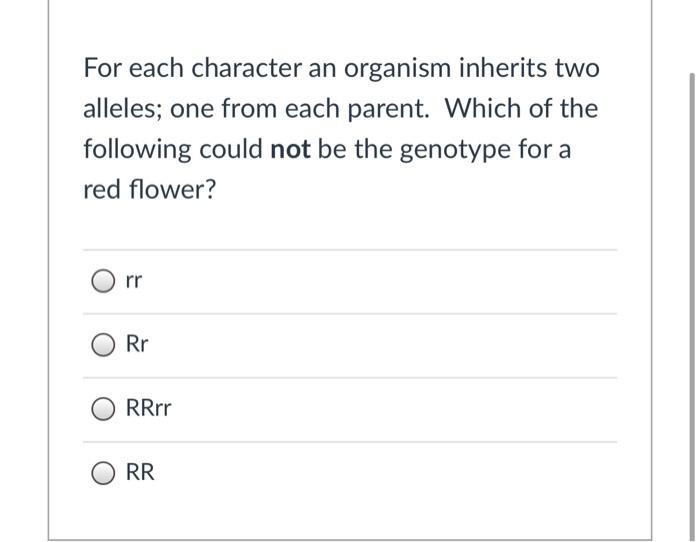 Solved For each character an organism inherits two alleles; | Chegg.com