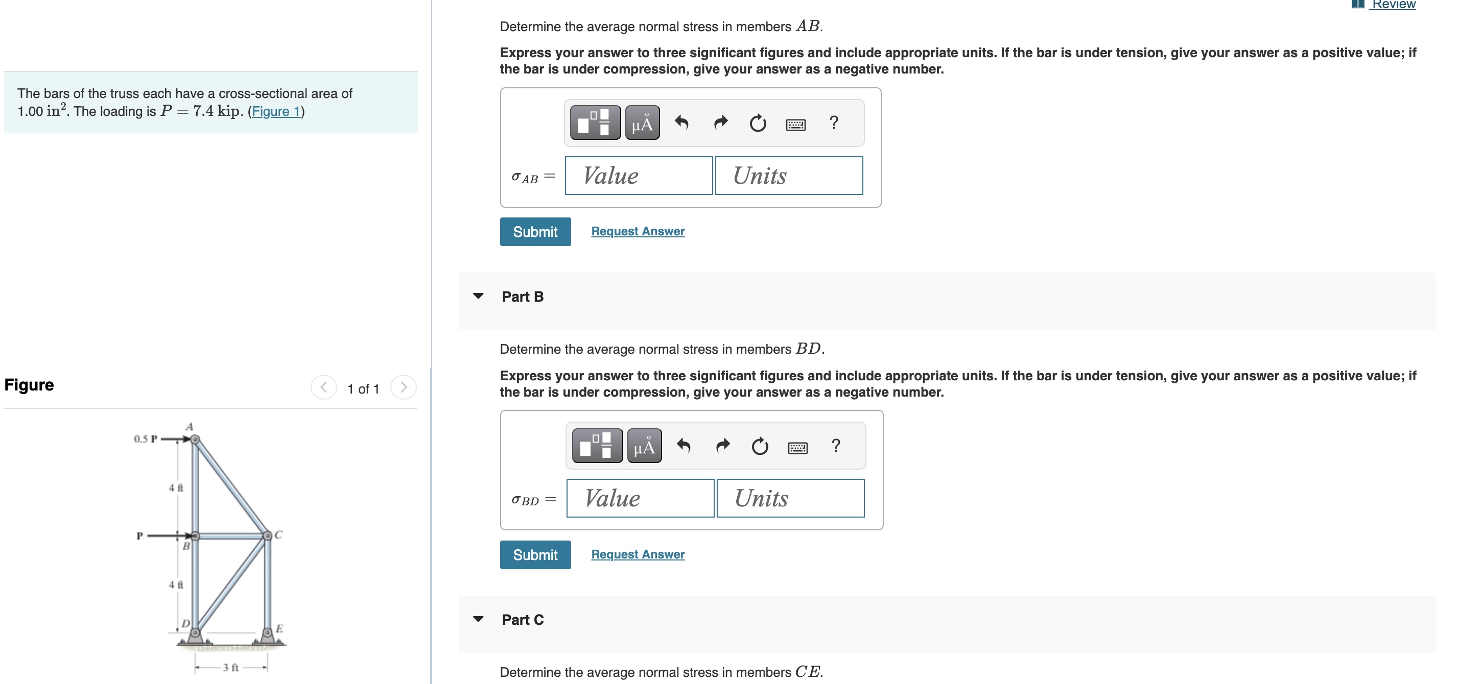Solved Determine the average normal stress in members AB.The | Chegg.com