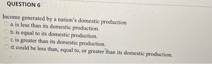 Solved Income generated by a nation's domestic production a. | Chegg.com