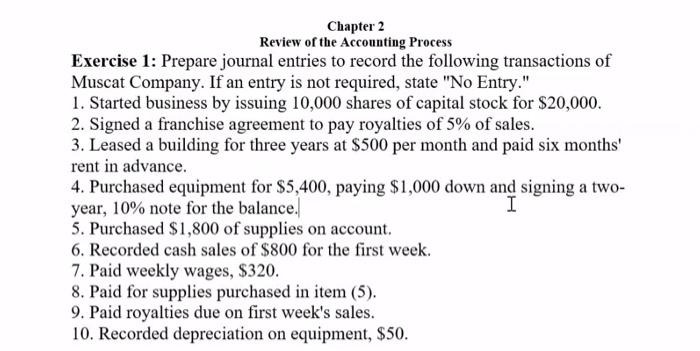 Solved Chapter 2 Review of the Accounting Process Exercise | Chegg.com