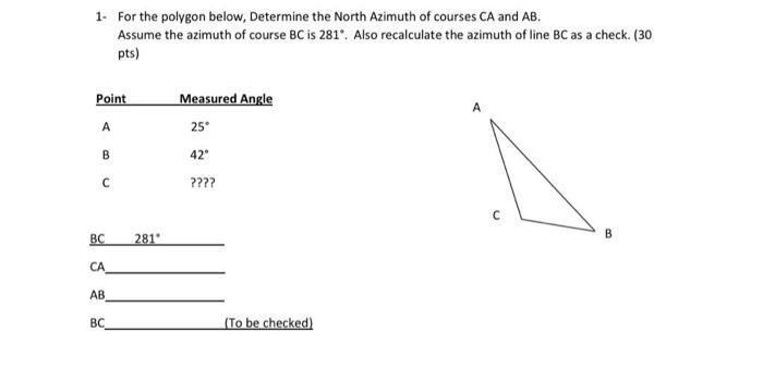 Solved 1. For the polygon below, Determine the North Azimuth | Chegg.com