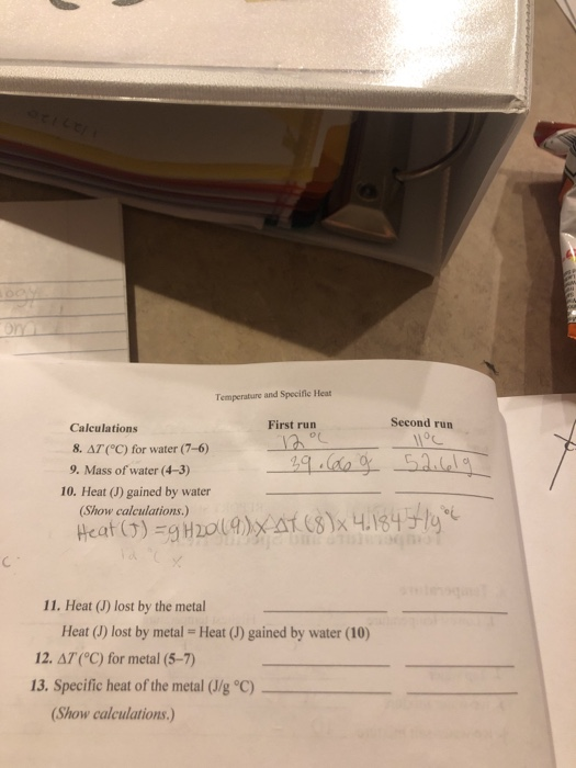 Temperature And Specific Heat First Run Second Run Chegg Com