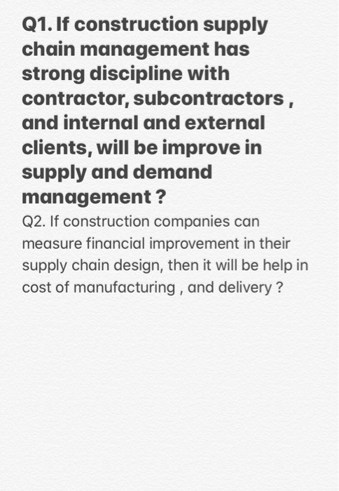 Solved Q1. If Construction Supply Chain Management Has | Chegg.com