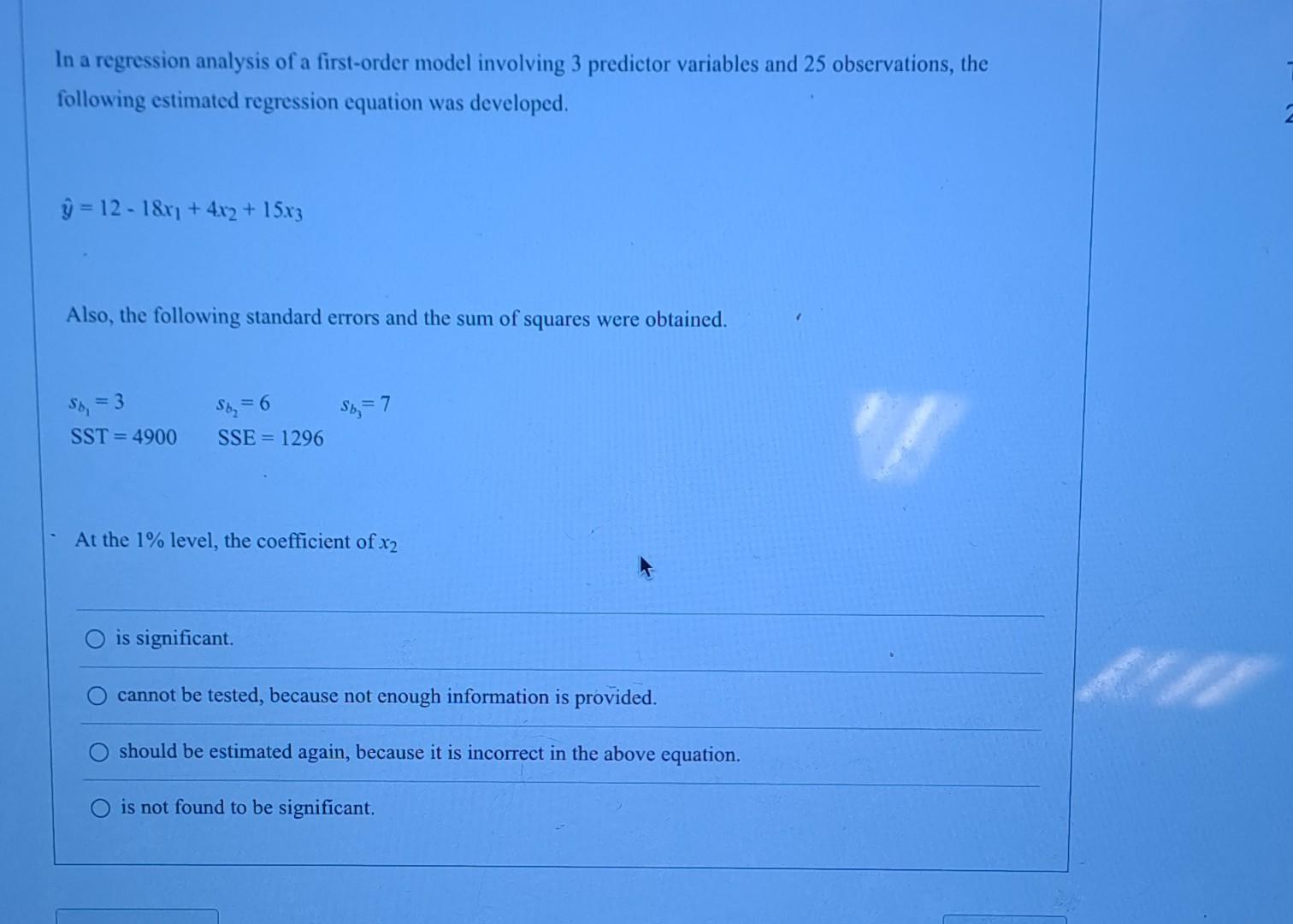 solved-in-a-regression-analysis-of-a-first-order-model-chegg