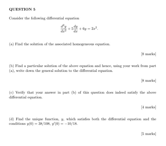 Solved QUESTION 5 Consider the following differential | Chegg.com