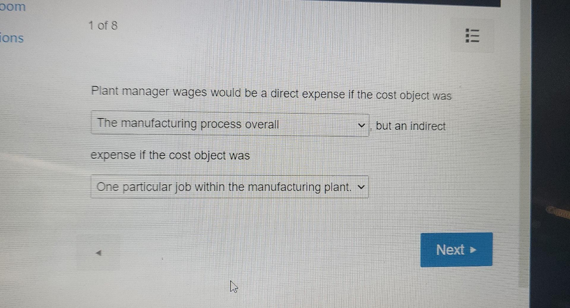 Solved pom 1 of 8 ions Plant manager wages would be a direct | Chegg.com
