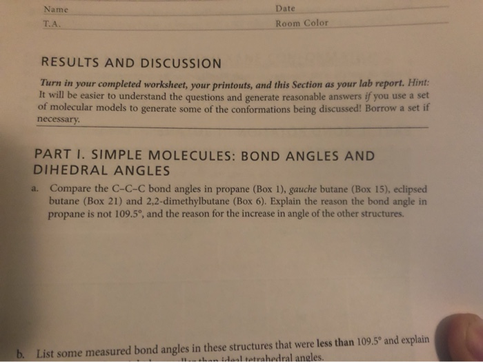 Name Date Room Color T A Results And Discussion Turn Chegg Com