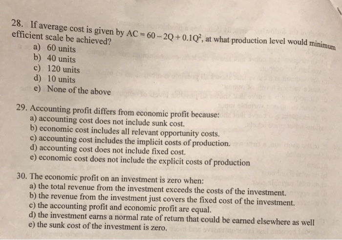 Solved 20. II Average Cost Is Given By AC-60-20+ 0.102. At | Chegg.com