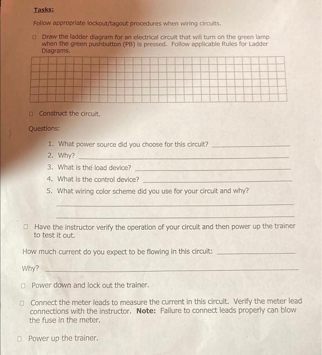 Solved Tasks: Follow appropriate lockout/tagout procedures | Chegg.com