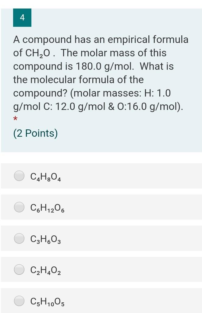 Solved A Compound Has An Empirical Formula Of Ch20 The 0727