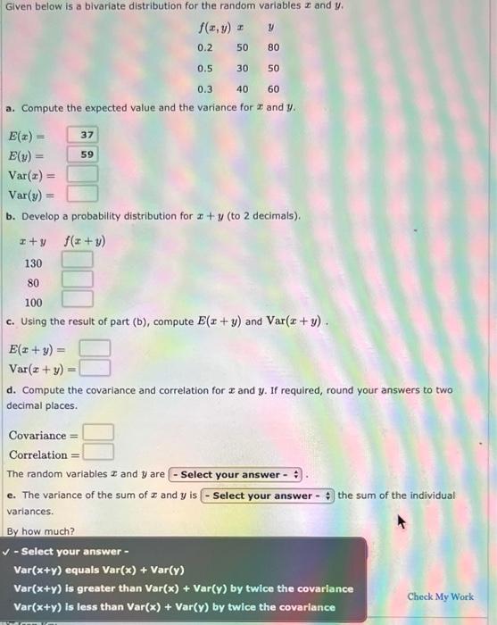 Solved a. Compute the expected value and the variance for x | Chegg.com
