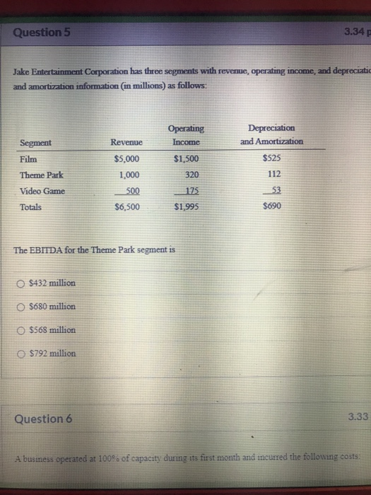 Solved Question 5 3.34 Jake Entertainment Corporation has | Chegg.com