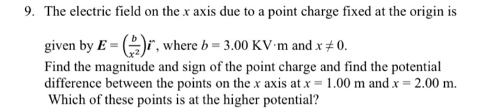 Solved 9. The electric field on the x axis due to a point | Chegg.com