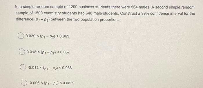 Solved In a simple random sample of 1200 business students | Chegg.com