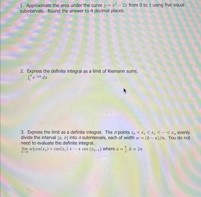 Solved 1. Approximate the area under the curve y=x2−2x from | Chegg.com