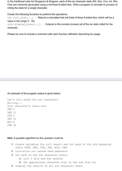 Solved In the traditional rules for Dungeons Dragons Chegg