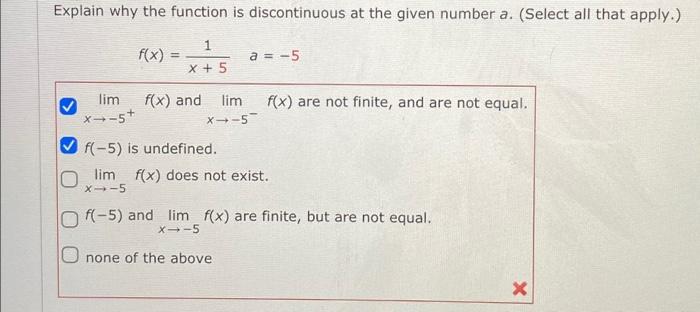 Solved Explain why the function is discontinuous at the | Chegg.com