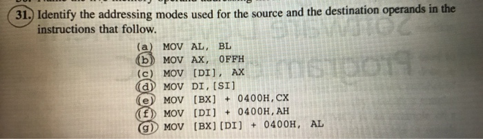 Solved 31. Identify the addressing modes used for the source | Chegg.com