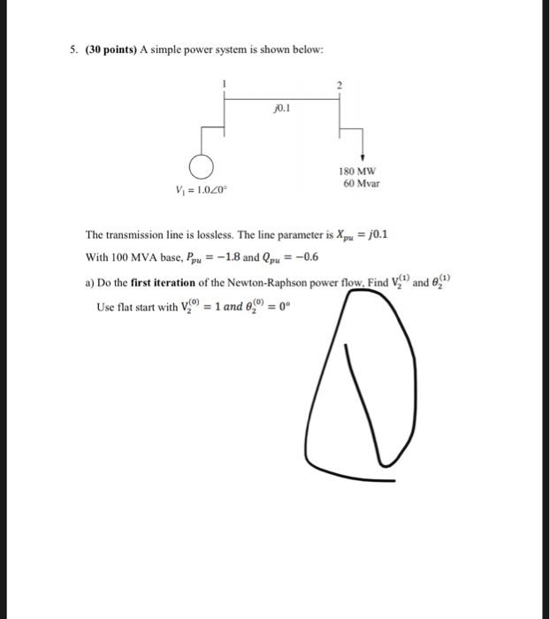 Solved 5. (30 points) A simple power system is shown below: | Chegg.com
