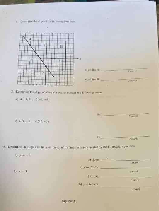 Solved 1. Determine The Slope Of The Following Two Lines B В | Chegg.com