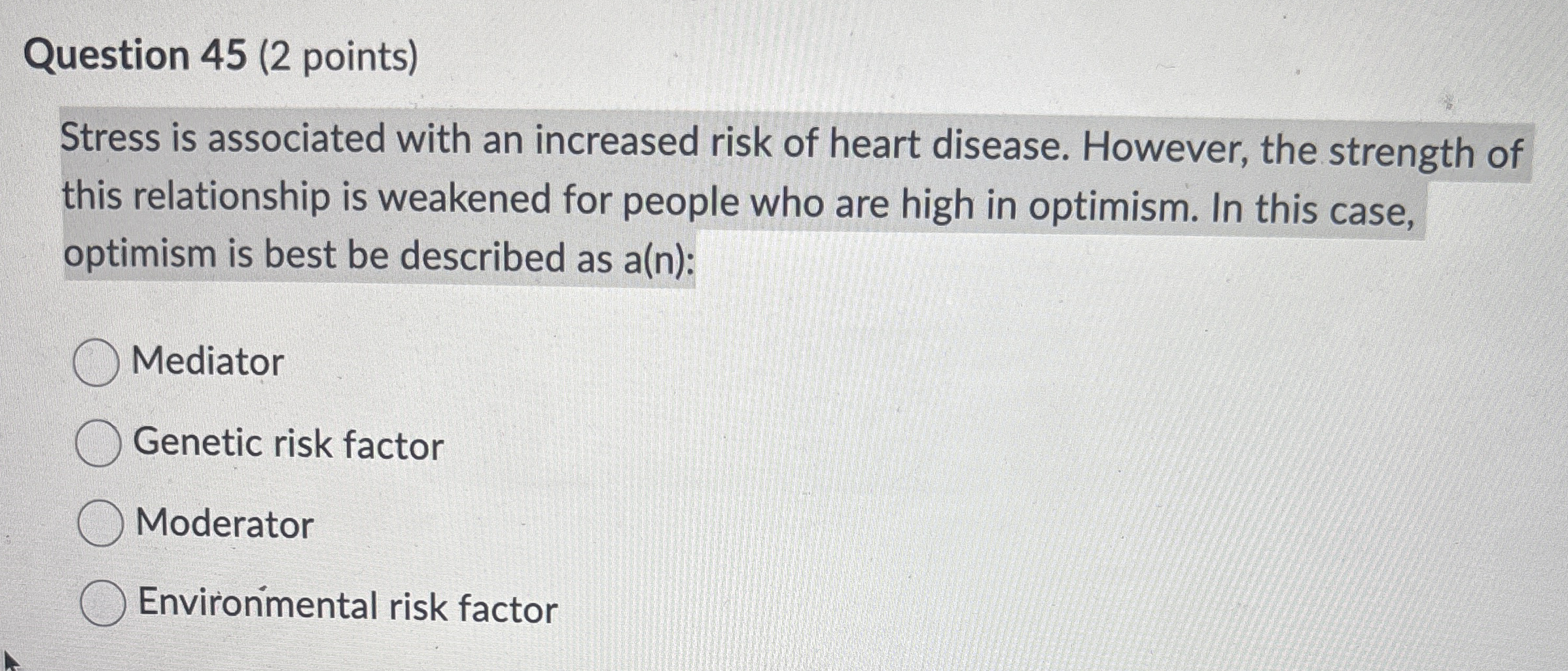 Solved Question 45 (2 ﻿points)Stress is associated with an | Chegg.com
