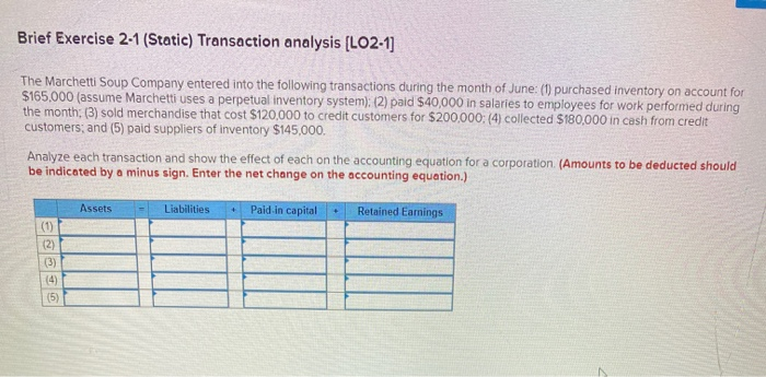 Solved Brief Exercise 2-1 (Static) Transaction analysis | Chegg.com