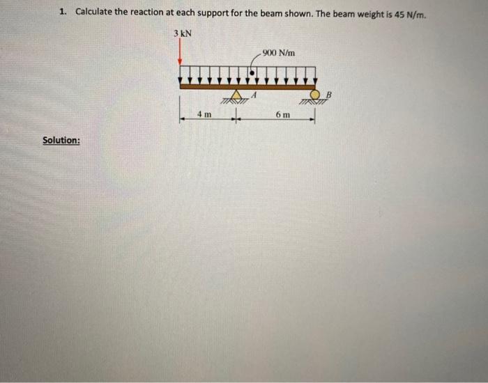 Solved 1. Calculate the reaction at each support for the | Chegg.com