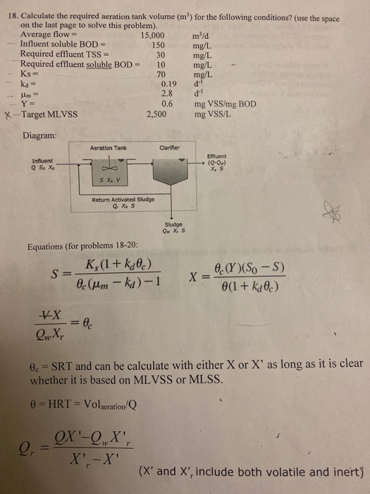 Solved 18, Calculate the required aeration tank volume (m2)