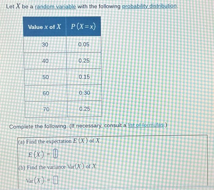 Solved Let X be a random variable with the following | Chegg.com