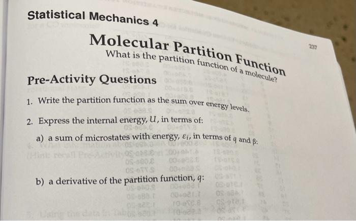 Solved Mechanics 4 Molecular Partition Function What is the | Chegg.com
