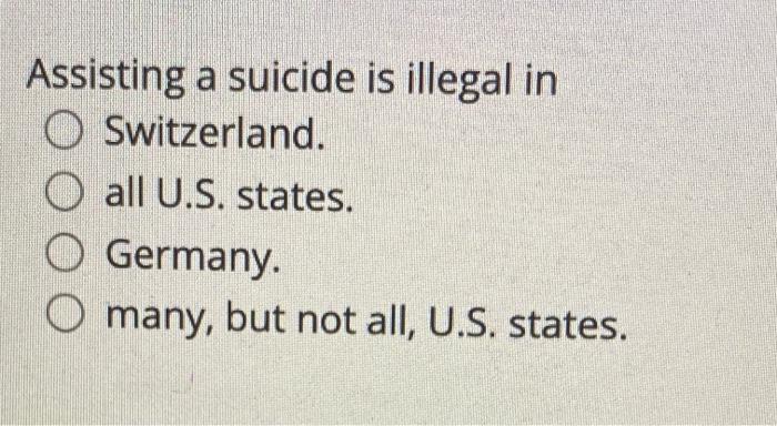 Solved Assisting A Suicide Is Illegal In O Switzerland O Chegg Com   Image