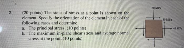 Solved 60 MPa 2. 30 MPa (20 points) The state of stress at a | Chegg.com