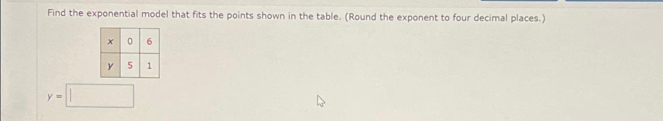 Solved Find the exponential model that fits the points shown | Chegg.com
