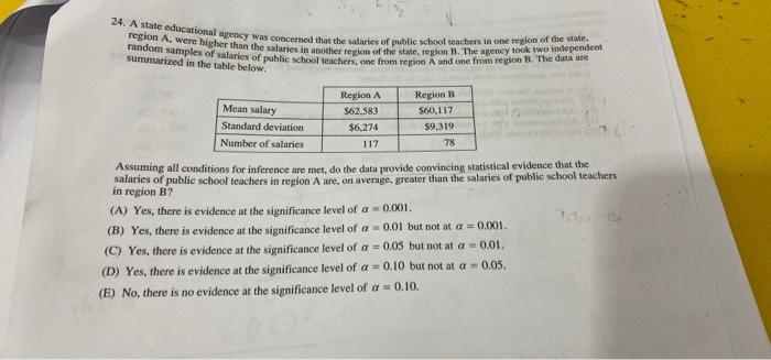 Solved 24. A state educational agency was concerned that the | Chegg.com