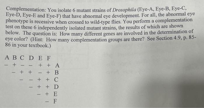 Solved Complementation Analysis Of Drosophila Eye Color Was Chegg Com