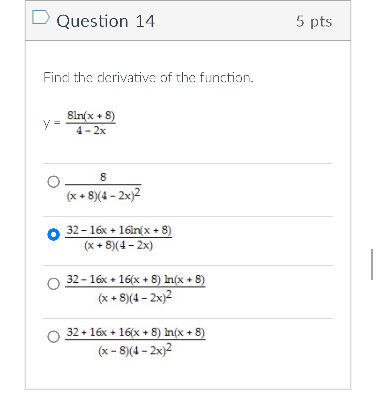 Solved Question 145 ﻿ptsFind the derivative of the | Chegg.com